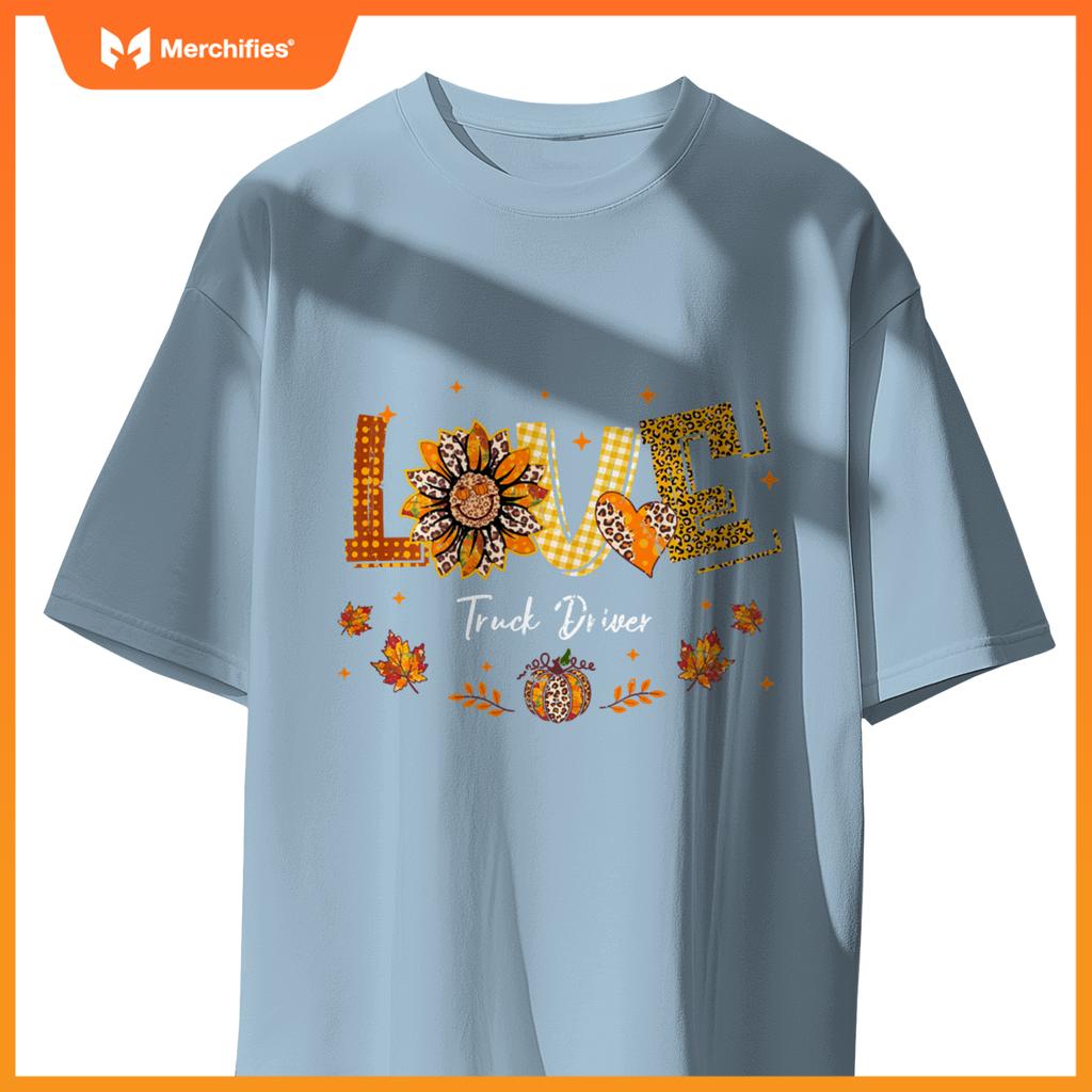 Love Truck Driver Happy Fall Thanksgiving T-Shirt