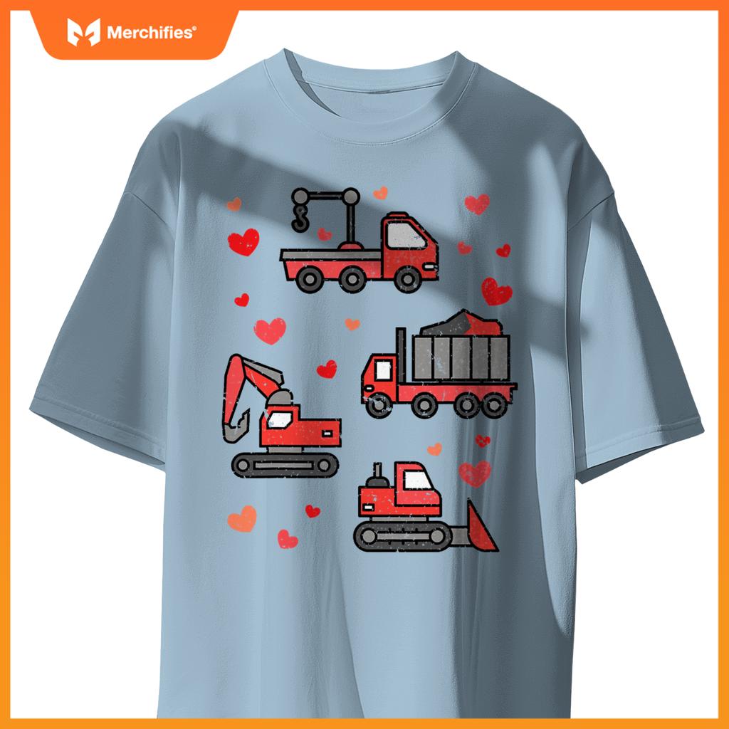 Kids Truck Excavator Klift Hearts Day Happy Valentines T-Shirt