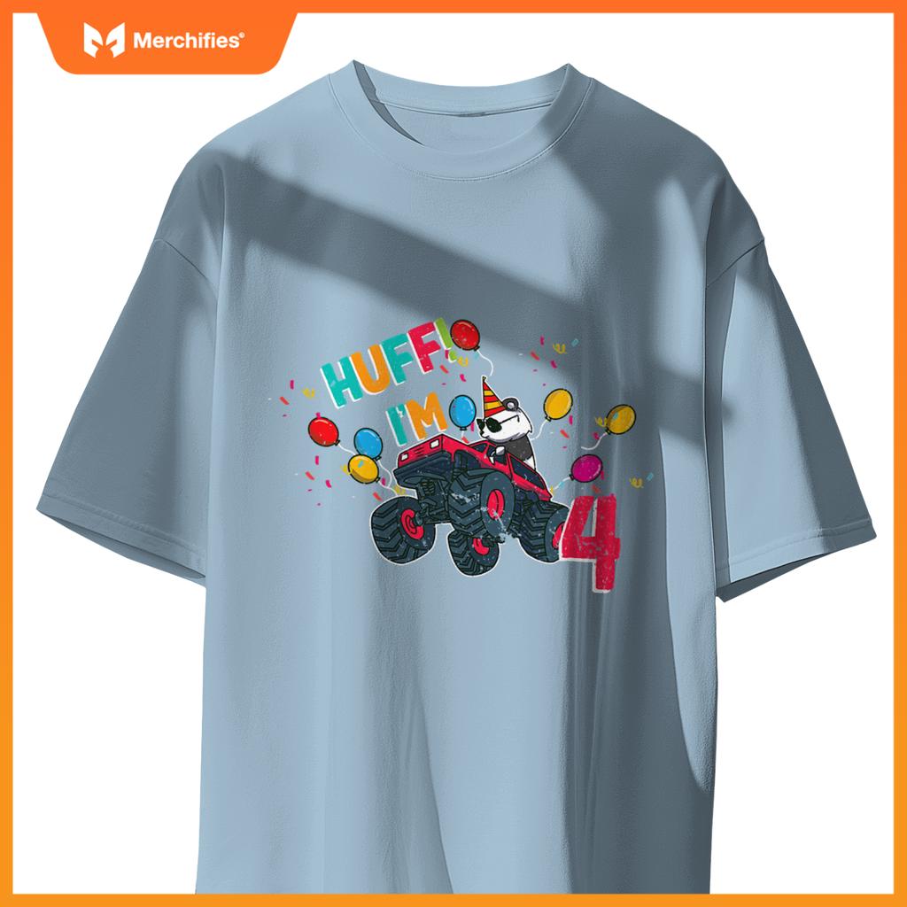 Huff Im 4 Monster Truck Driver Cute Panda Bear Animal Kids T-Shirt