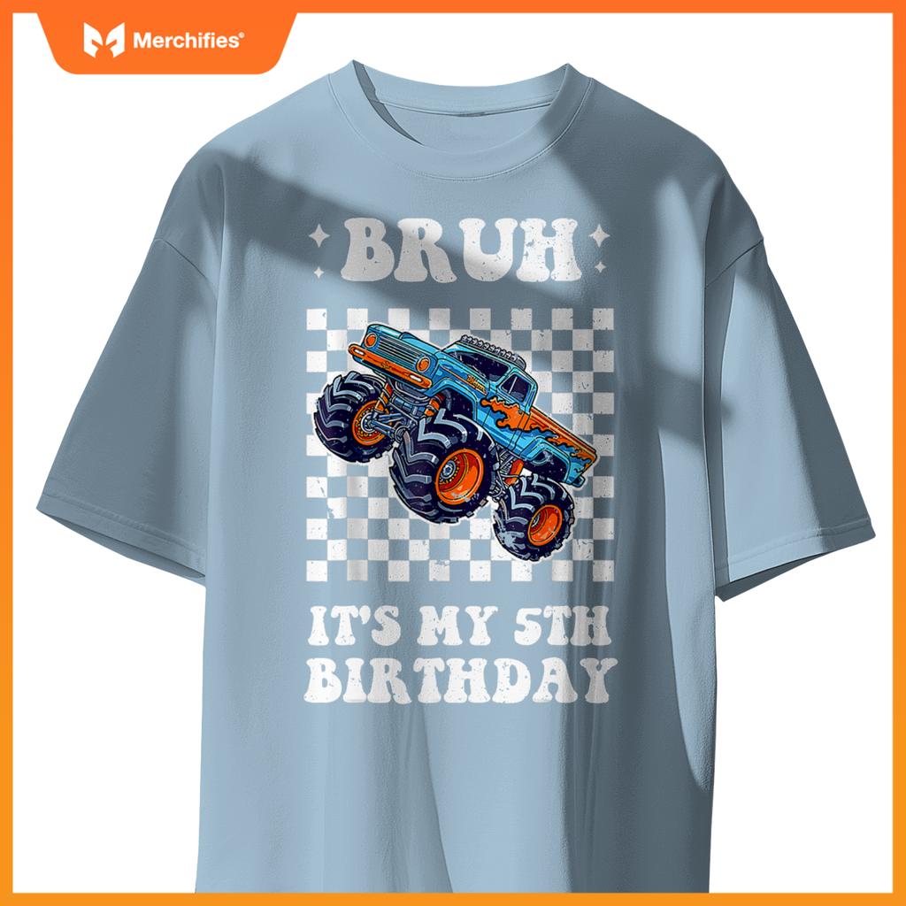 Kid 5 Years Old Bruh It's My 5th Birthday Boys Monster Truck T-Shirt