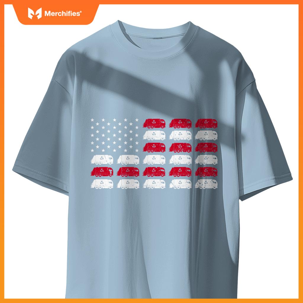 Garbage Truck USA American Flag Patriotic Men Women Boys T-Shirt