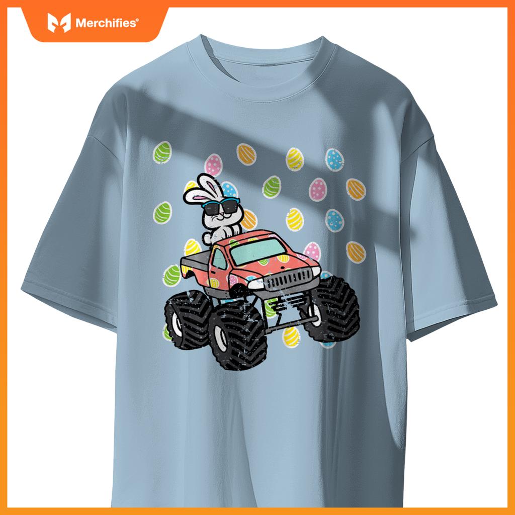 Kids Easter Bunny On Monster Truck Eggs Rabbit Toddler Boys Kids T-Shirt