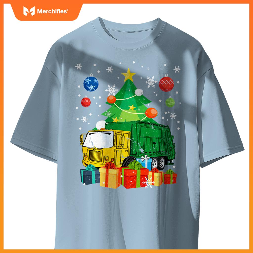 Garbage Truck Christmas Tree Lights Ornament Decor Xmas T-Shirt