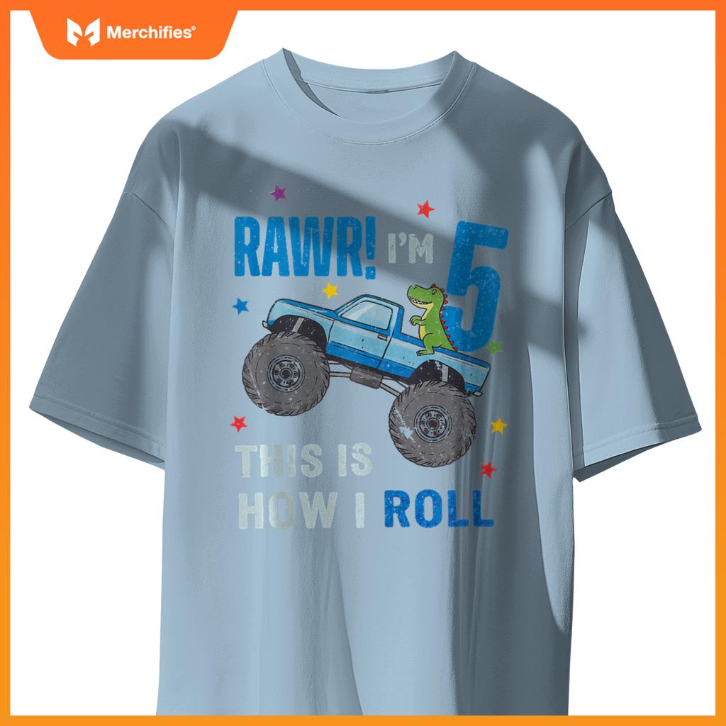 Monster Truck 5 Year Old 5th Birthday Party Trex Dinosaur T-Shirt