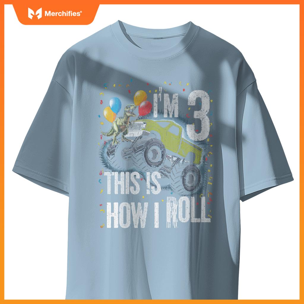 Monster Truck 3 Year Old Toddler 3rd Birthday Party Dinosaur T-Shirt