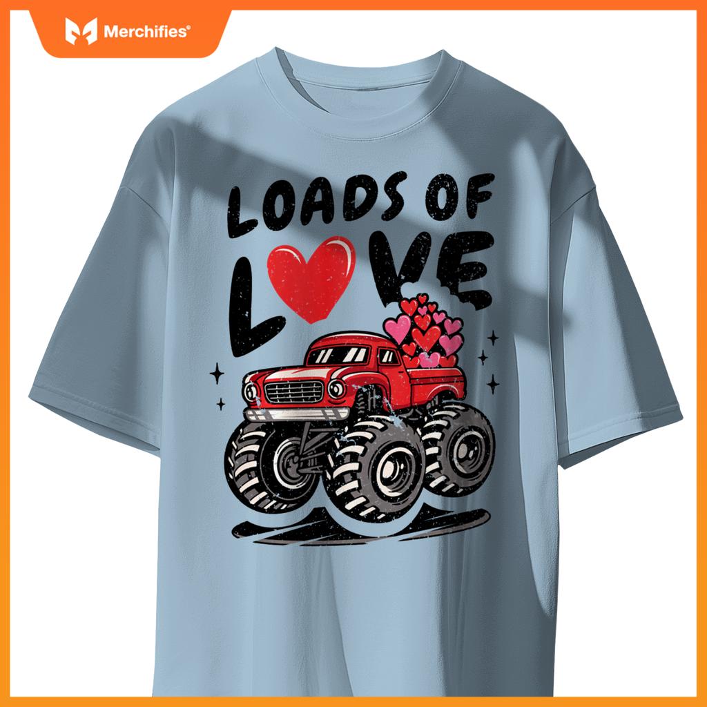 Loads Of Love Monster Truck Lovers Men Valentine's Day Heart T-Shirt