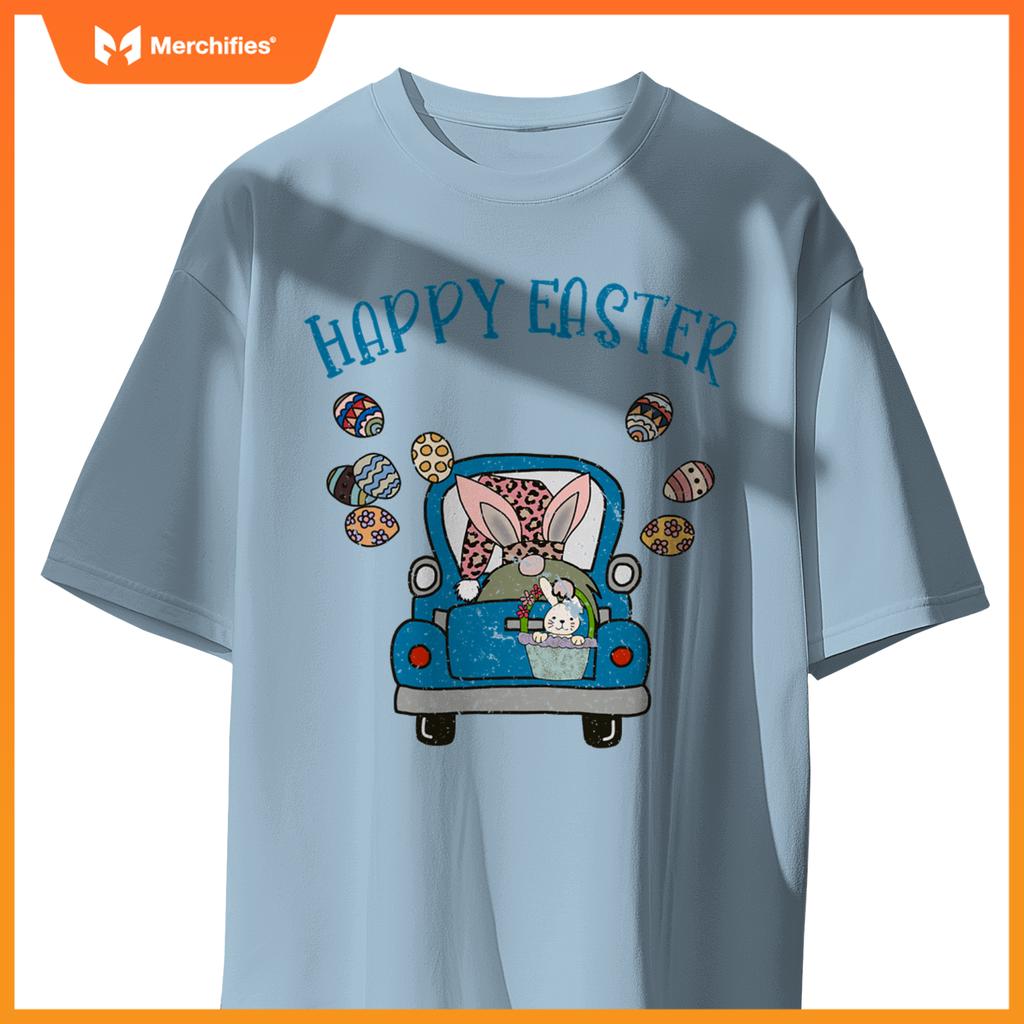 Happy Easter Gnome Bunny Rabbit In Truck Easter Egg Kids T-Shirt