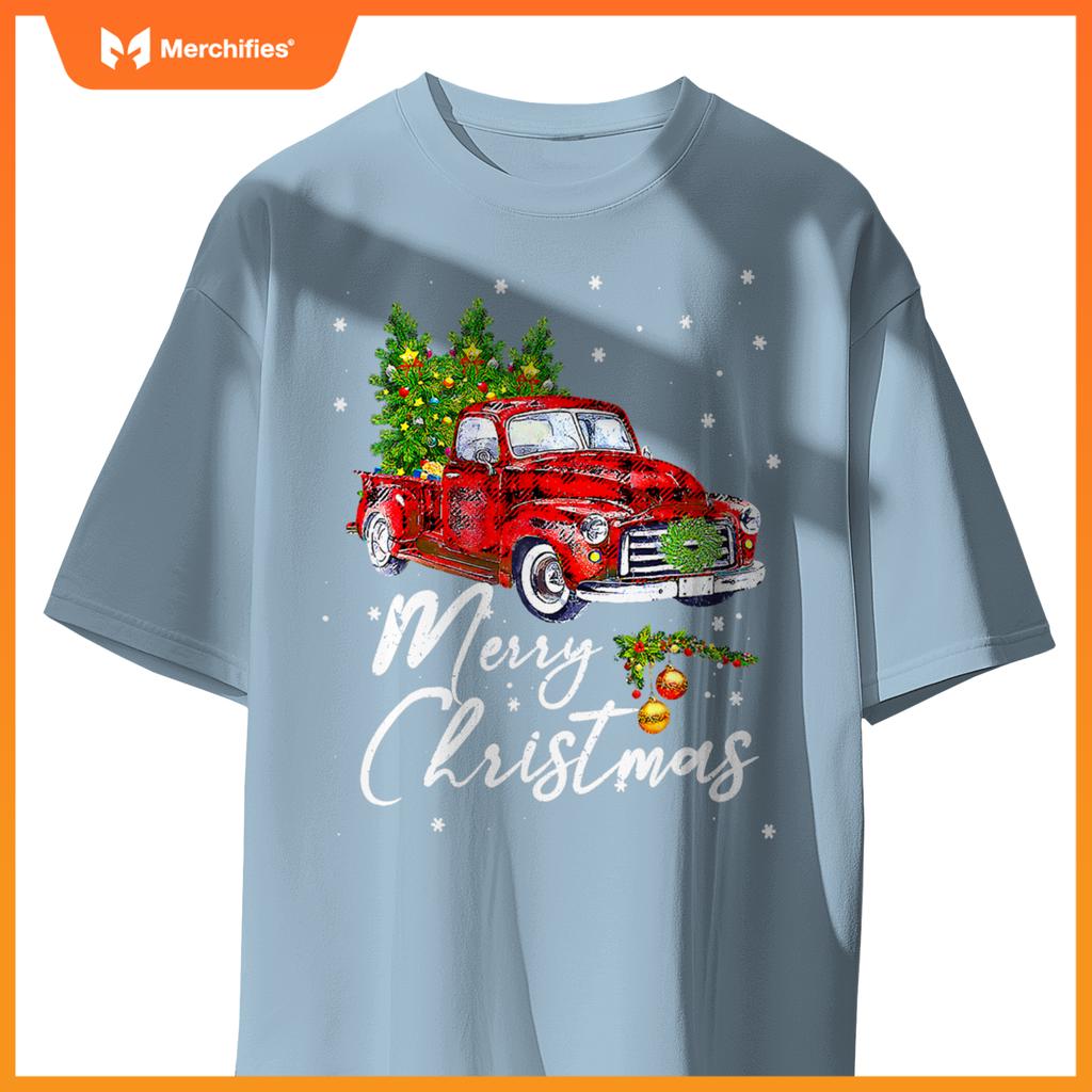 Merry Christmas Wagon Red Truck Pajama Family Party T-Shirt