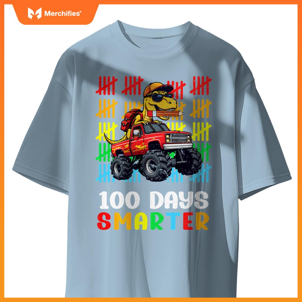Monster Truck Dinosaur Boys 100 Days of School T-Rex Kids T-Shirt