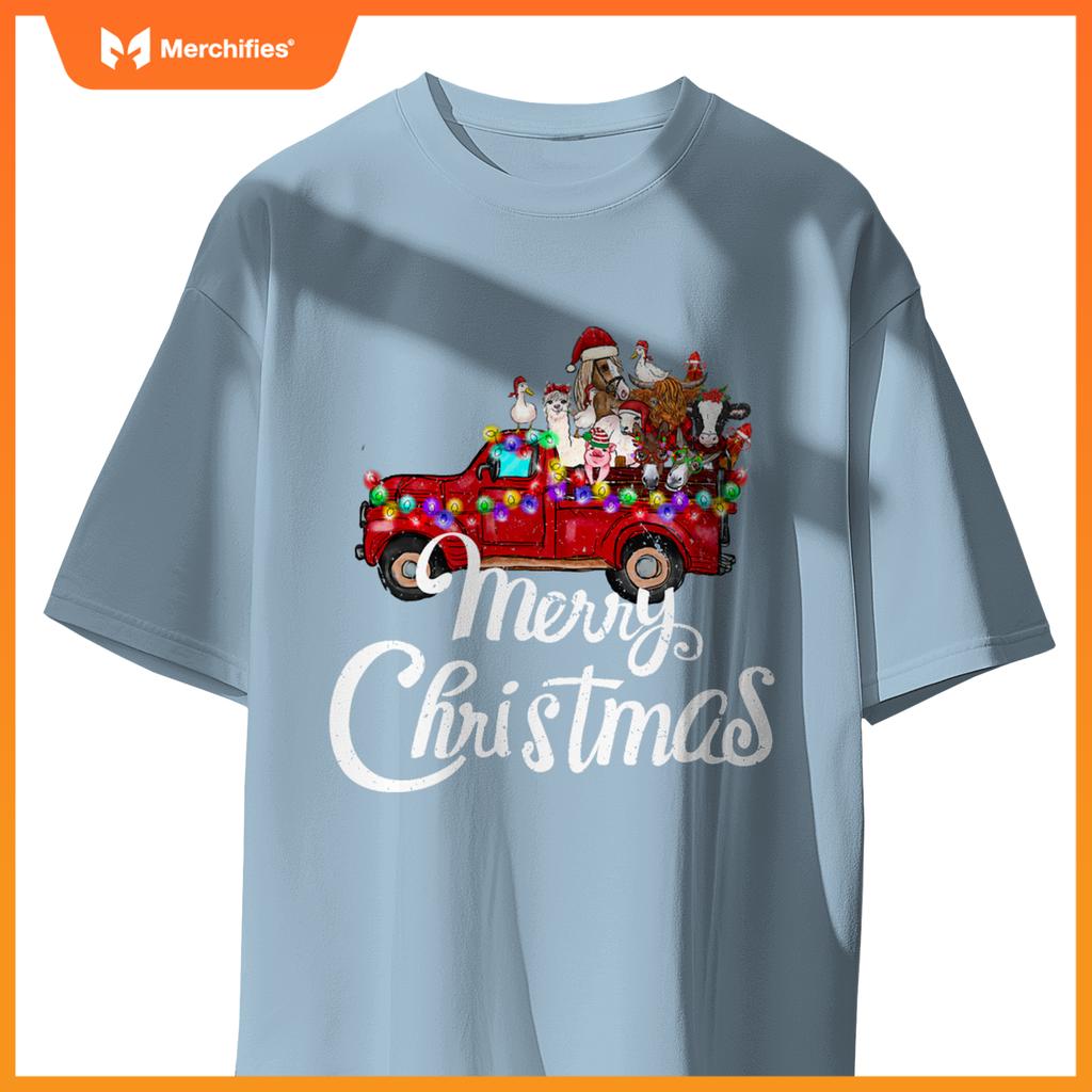Merry Christmas Cute Christmas Farm Animal Truck T-Shirt