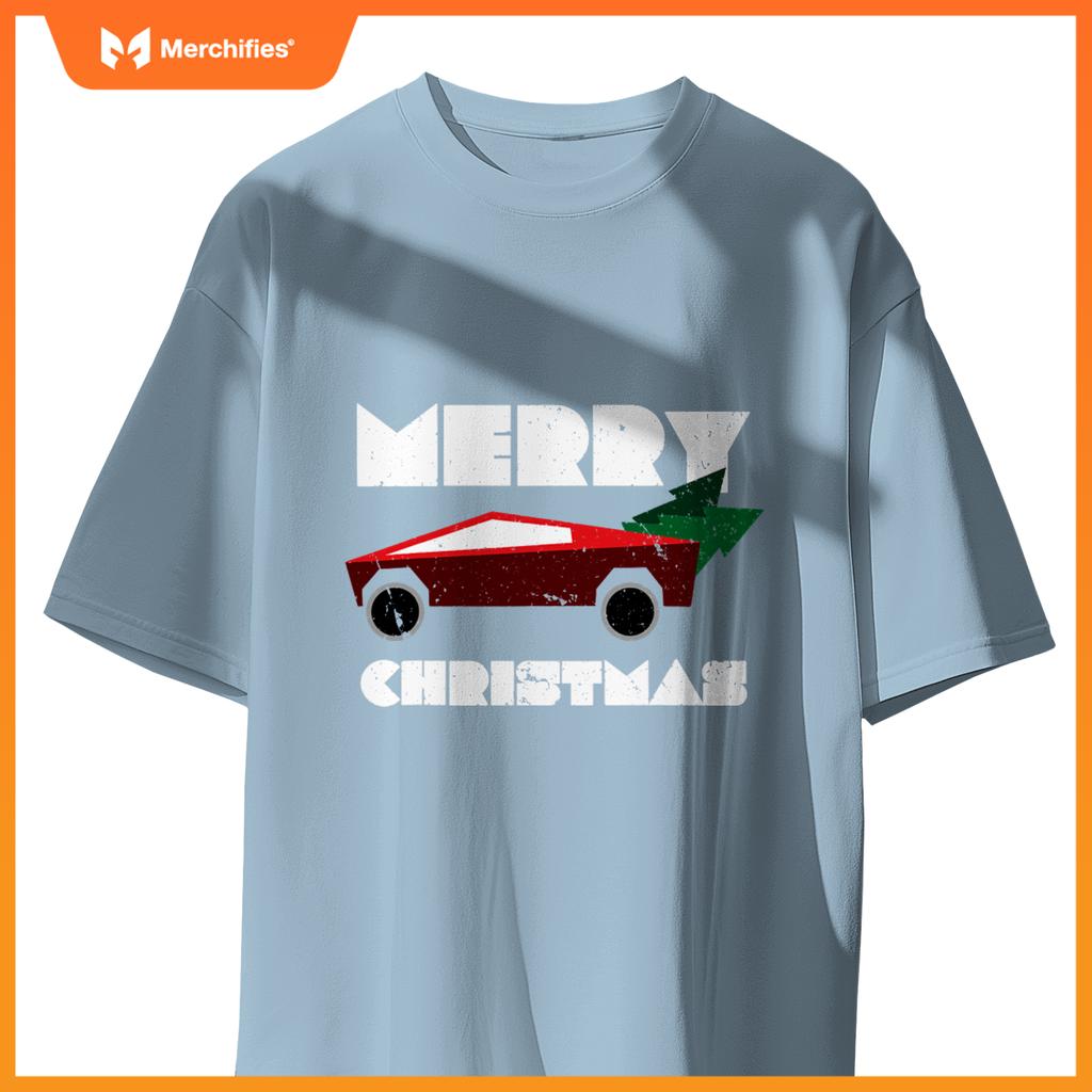 Futuristic Cyber Red Truck Pickup Christmas Tree Kids Men T-Shirt