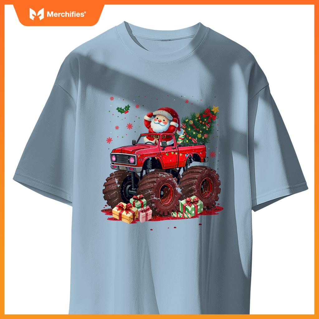 Kids Santa Monster Truck Christmas Tree Xmas Squad T-Shirt