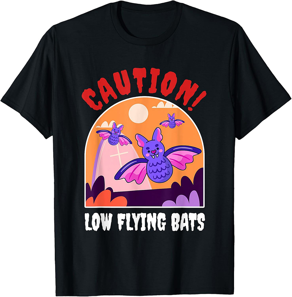 Low Flying Bats Halloween Candy Box For Kids Caution Spooky T-Shirt