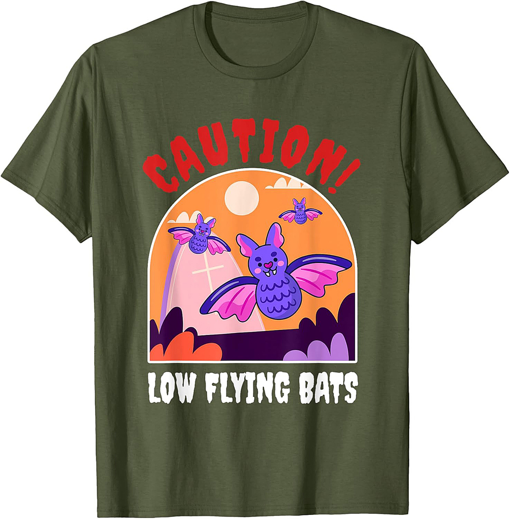 Low Flying Bats Halloween Candy Box For Kids Caution Spooky T-Shirt