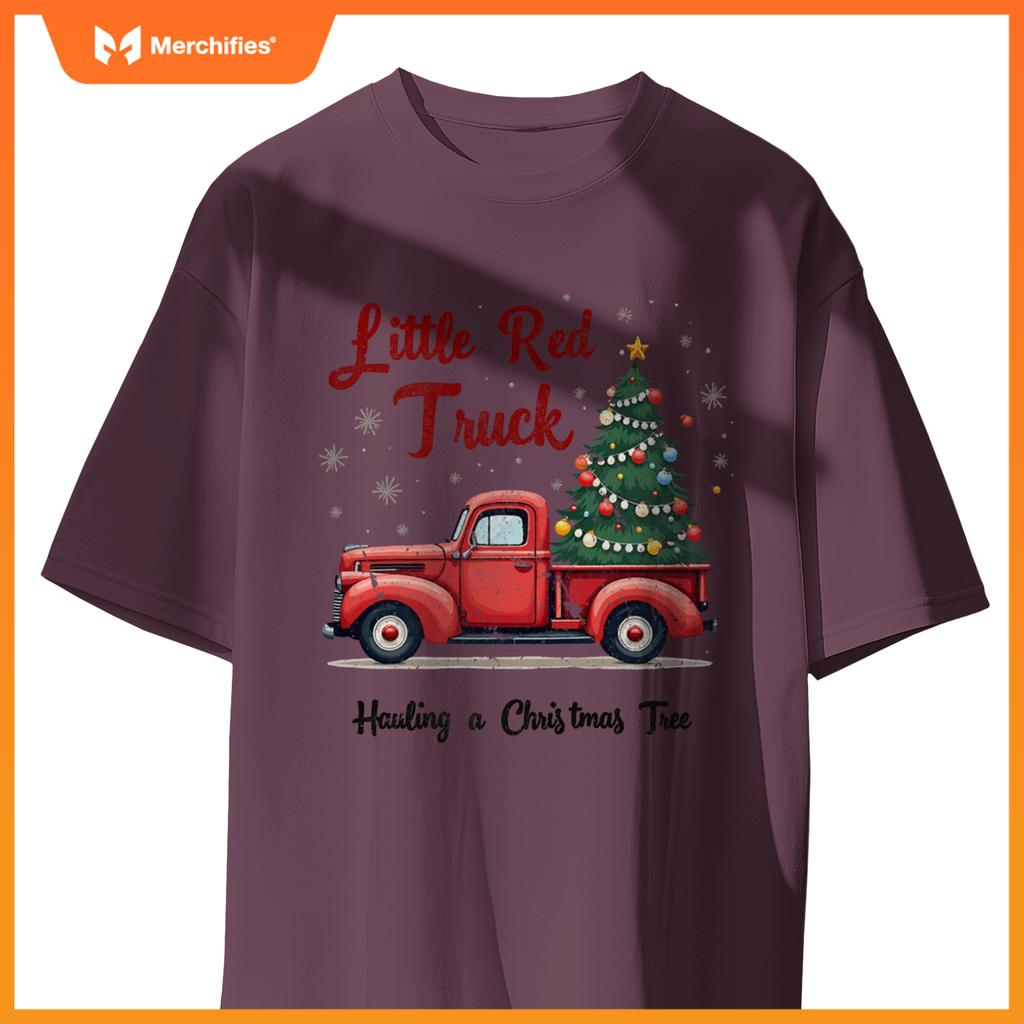 Little Red Truck Hauling A Christmas Tree Family Matching T-Shirt