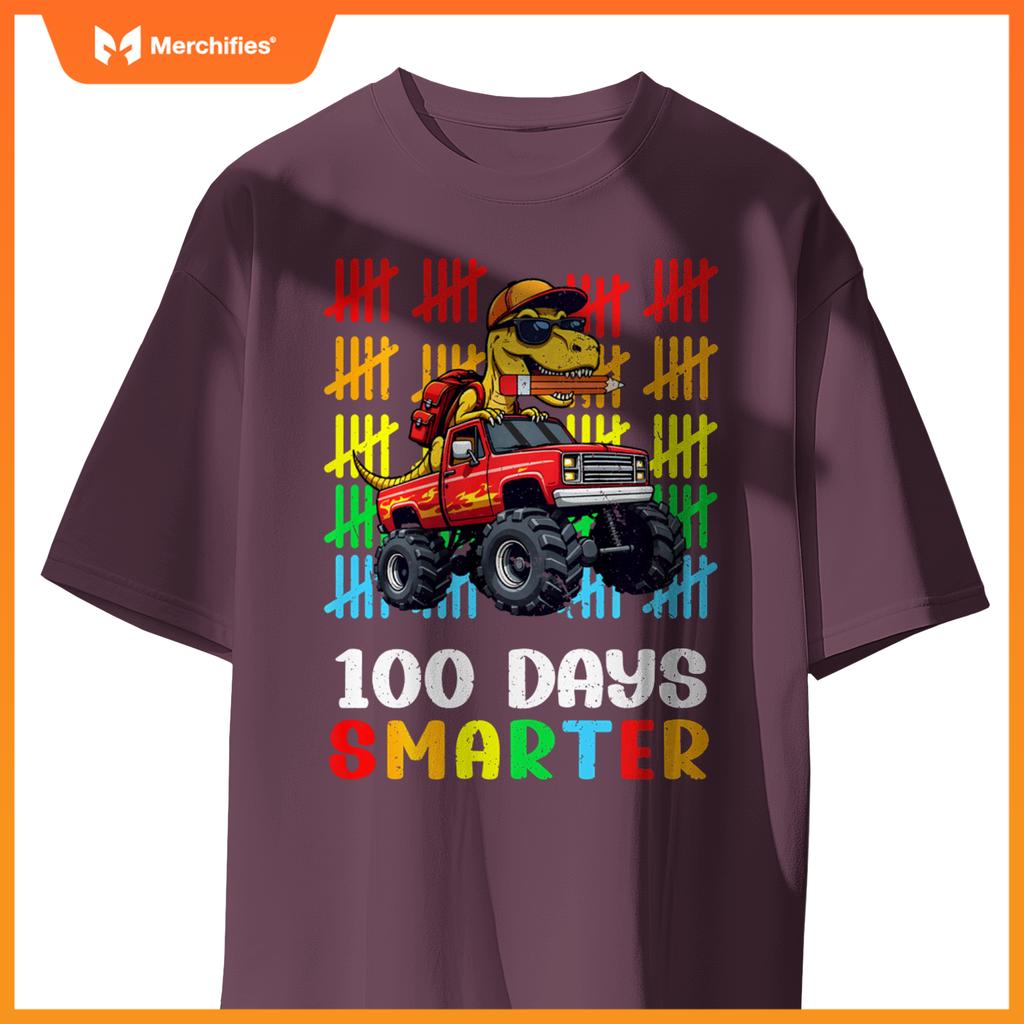 Monster Truck Dinosaur Boys 100 Days of School T-Rex Kids T-Shirt
