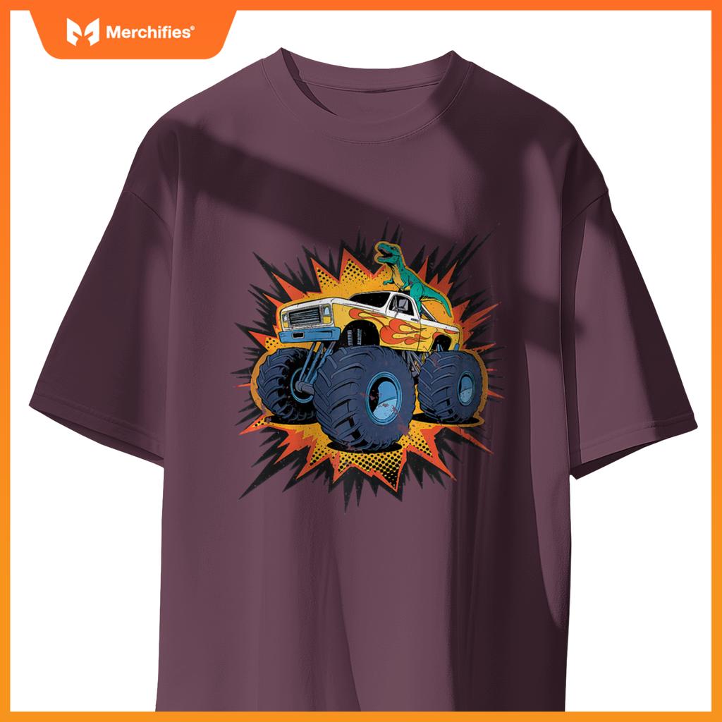Monster Truck Boy Family Birthday Party Dino Dinosaur Trucks T-Shirt