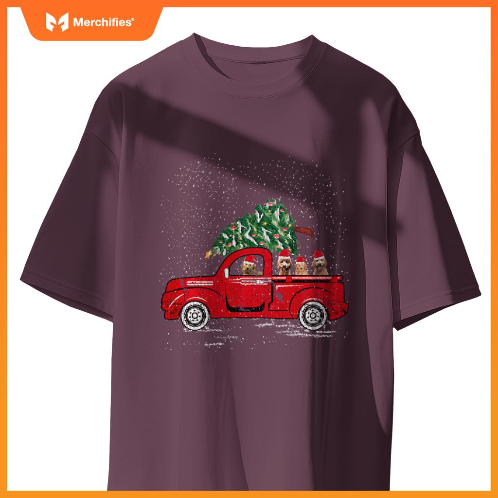 Goldendoodle Riding Red Truck Santa Christmas Pajamas T-Shirt