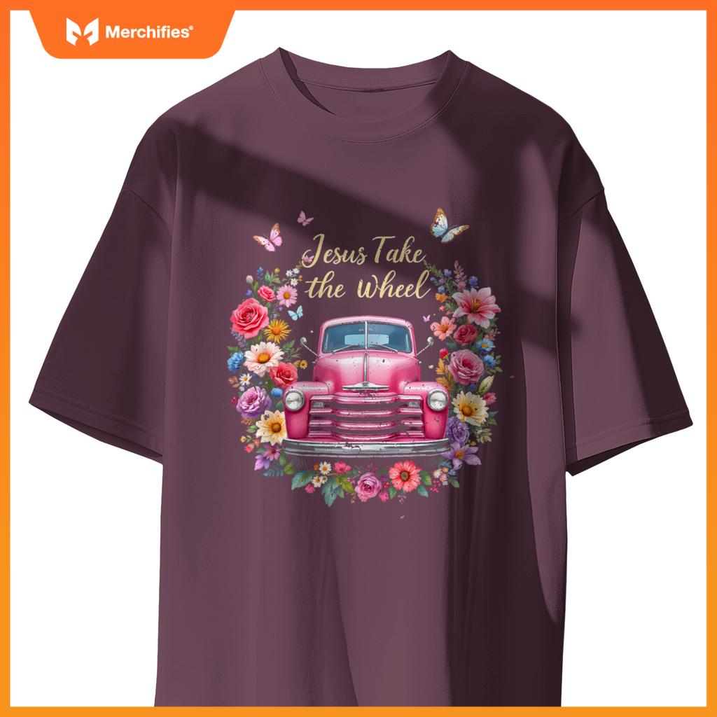 Jesus Take The Wheel Floral Farm Truck Catholic T-Shirt