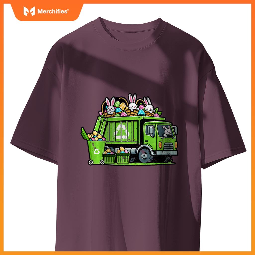 Kids Happy Easter Day Rabbit Lover Bunny Riding Garbage Truck T-Shirt