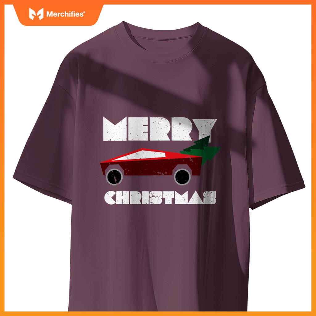 Futuristic Cyber Red Truck Pickup Christmas Tree Kids Men T-Shirt