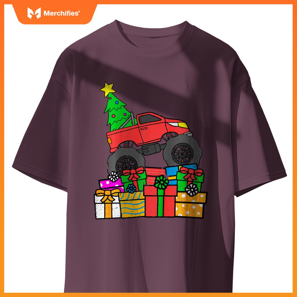 Kids Boys Monster Truck Christmas Toddler Kids T-Shirt