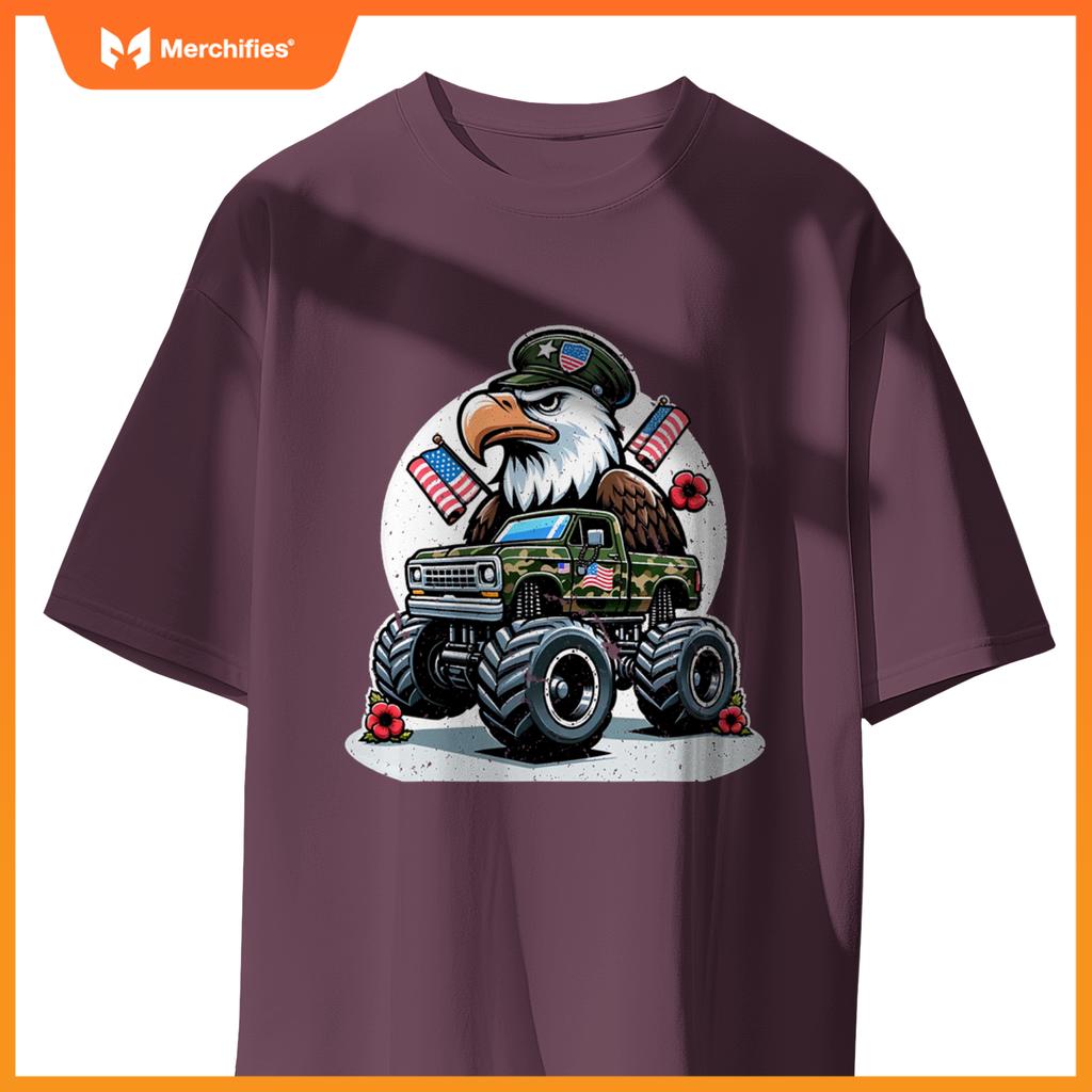 Memorial Day S Kids Boys Eagle American Flag Camo Truck T-Shirt