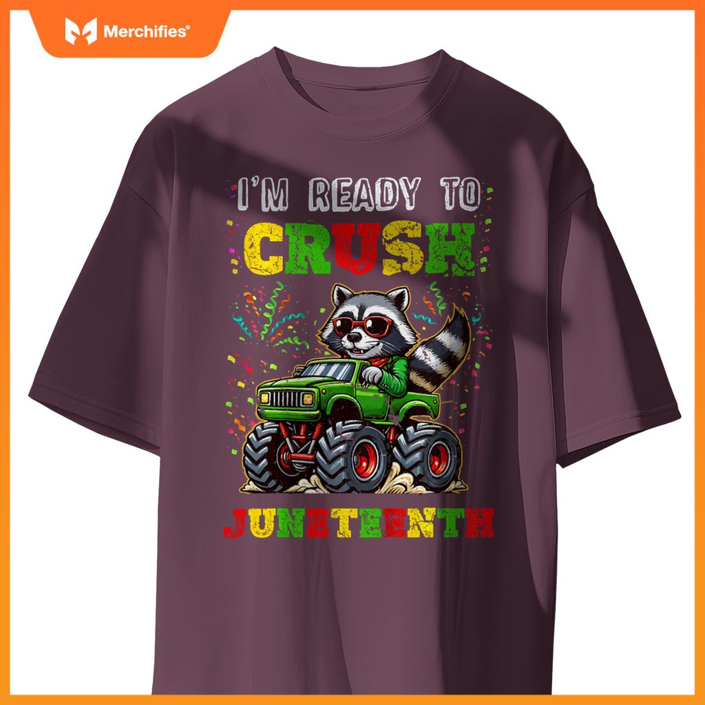 Kids Im Ready To Crush Junenth Monster Truck Raccoon Boys T-Shirt