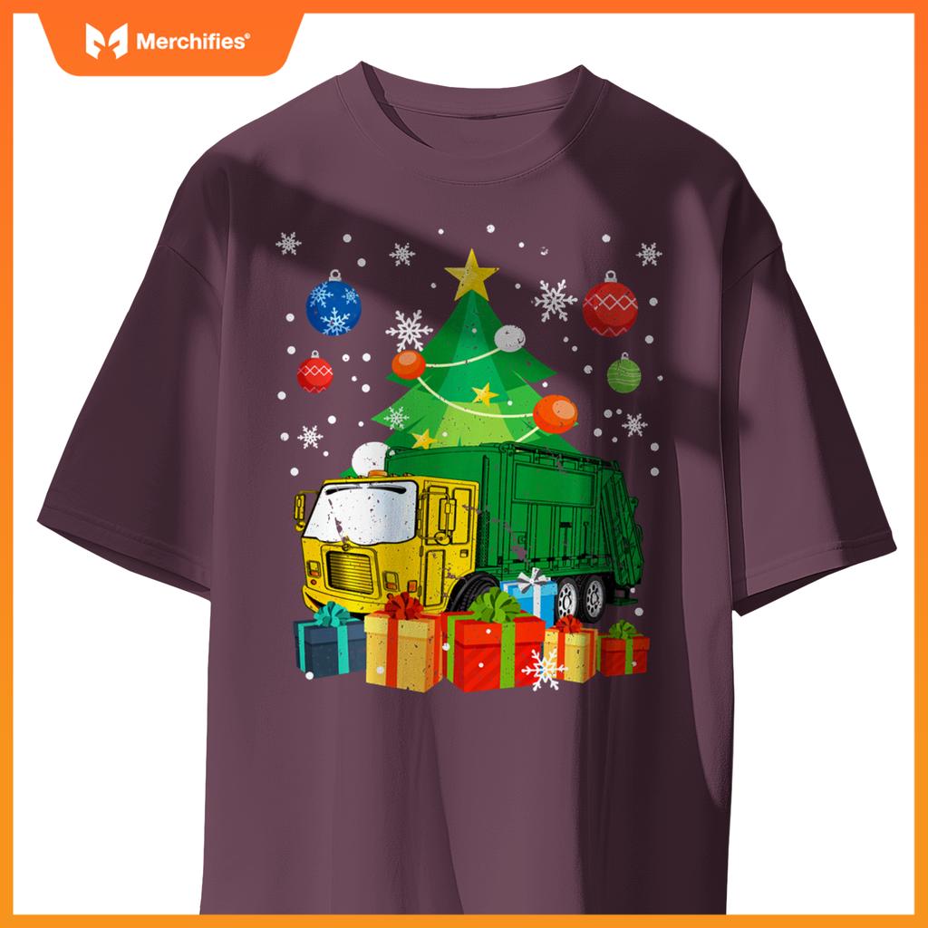 Garbage Truck Christmas Tree Lights Ornament Decor Xmas T-Shirt