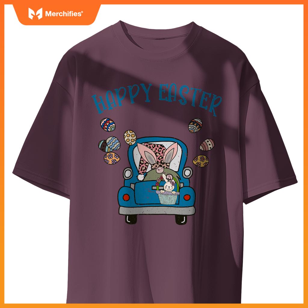 Happy Easter Gnome Bunny Rabbit In Truck Easter Egg Kids T-Shirt
