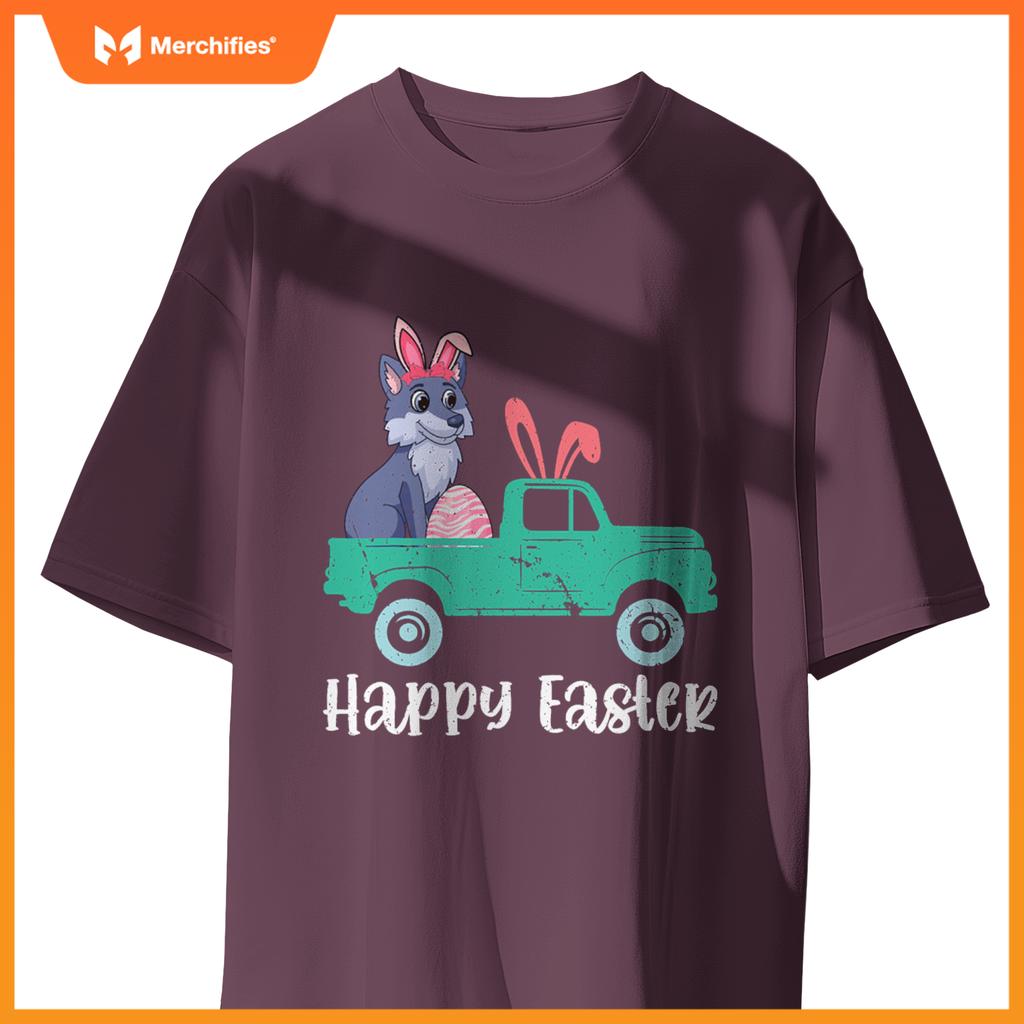 Happy Easter Wolf Bunny Riding Truck Boys Toddler T-Shirt