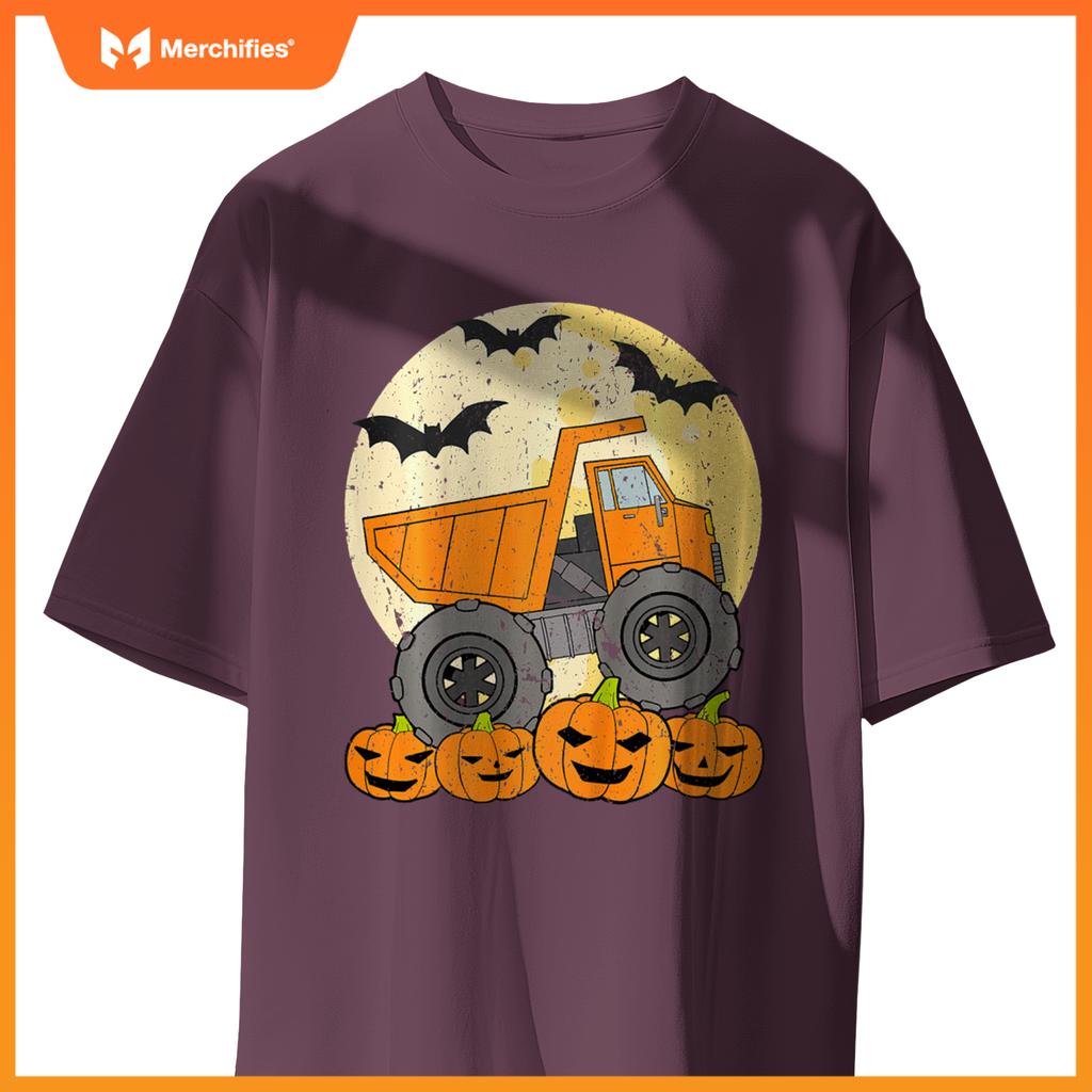 Kids Construction Monster Truck Halloween Pumpkins Toddler Boys T-Shirt