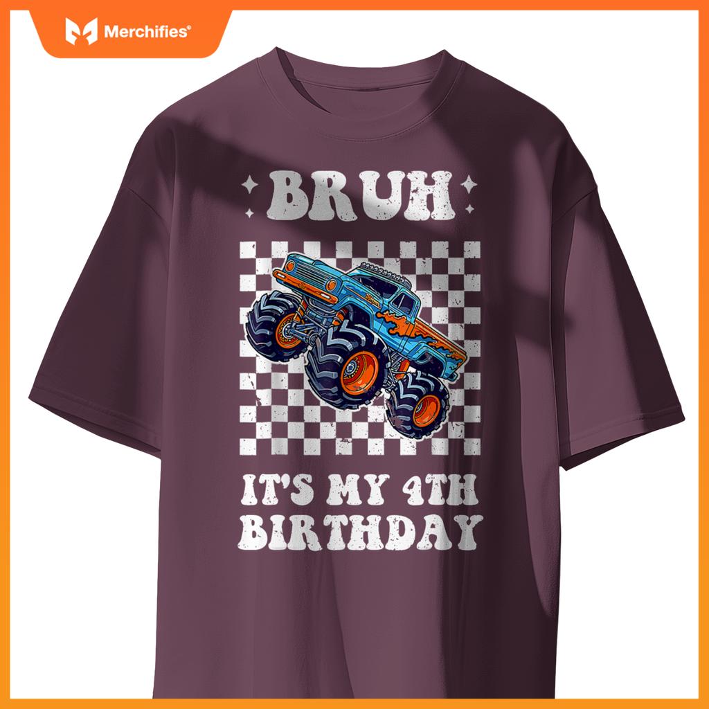 Kid 4 Years Old Bruh It's My 4th Birthday Boys Monster Truck T-Shirt
