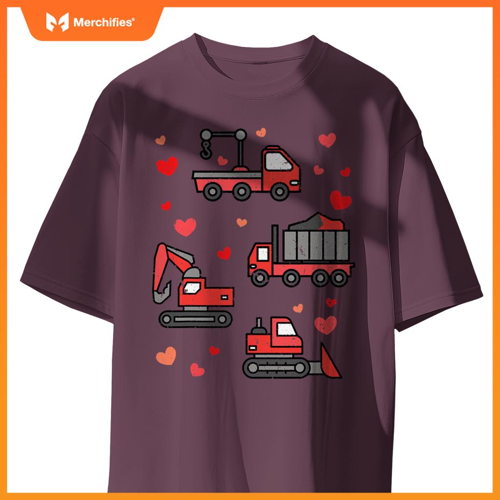 Kids Truck Excavator Klift Hearts Day Happy Valentines T-Shirt