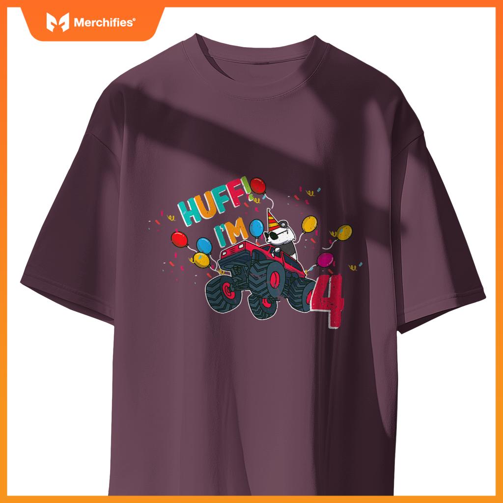 Huff Im 4 Monster Truck Driver Cute Panda Bear Animal Kids T-Shirt