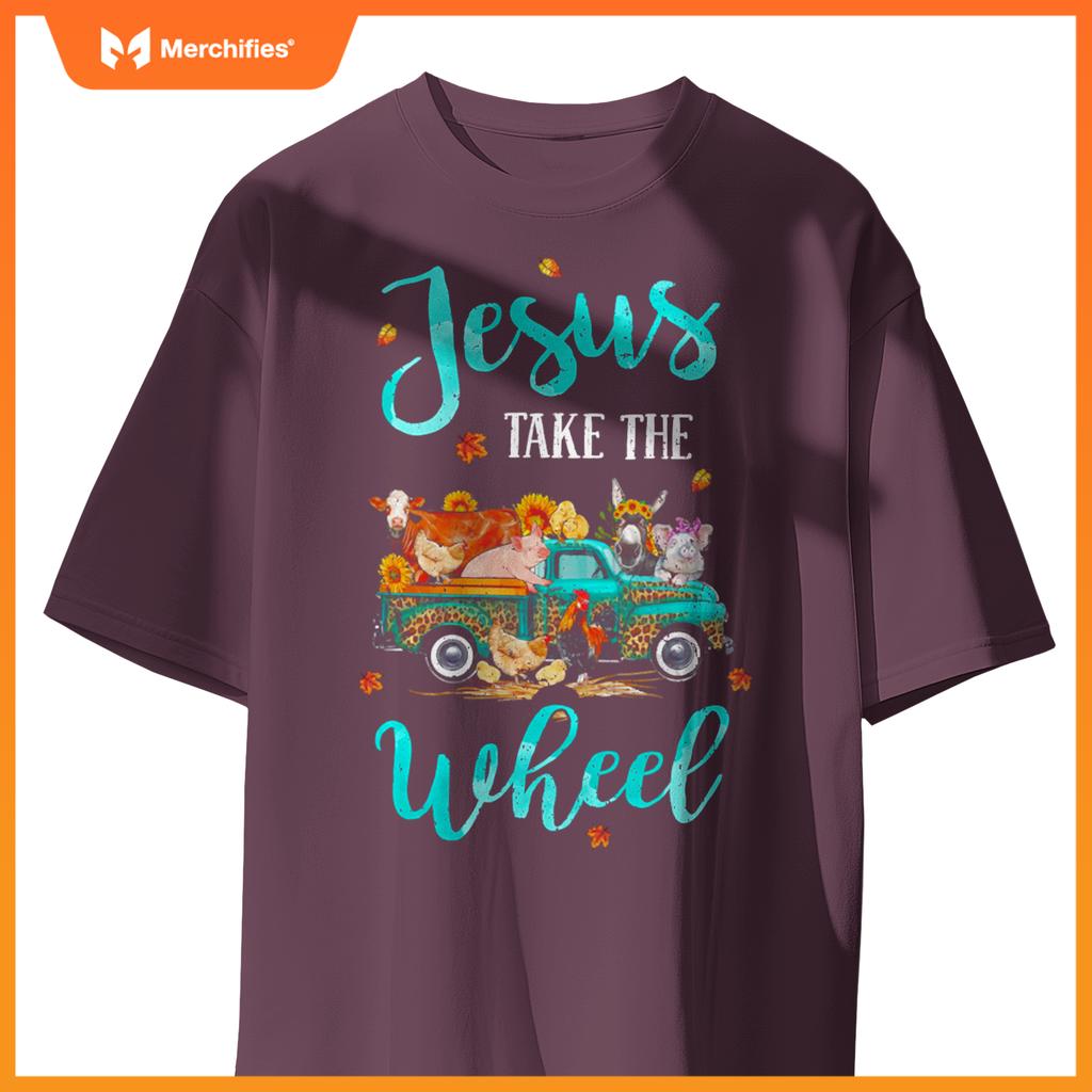 Jesus Take Wheel T Autumn Fall Farm Animal Truck T-Shirt