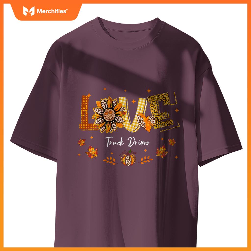 Love Truck Driver Happy Fall Thanksgiving T-Shirt