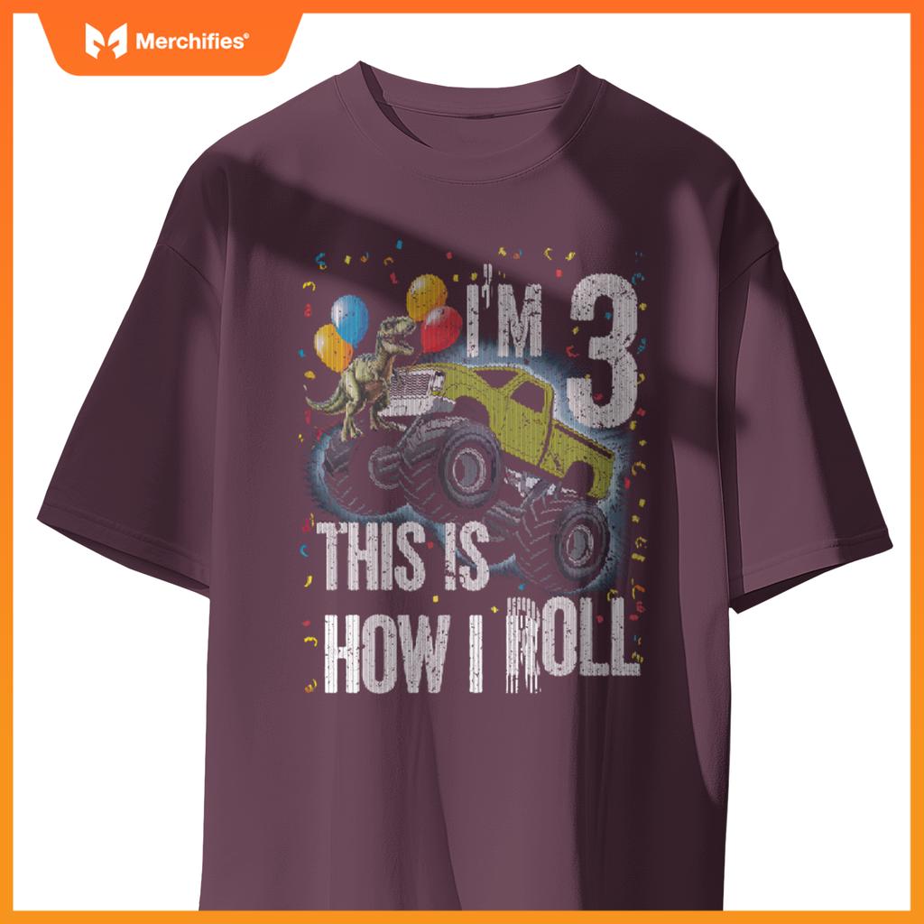 Monster Truck 3 Year Old Toddler 3rd Birthday Party Dinosaur T-Shirt