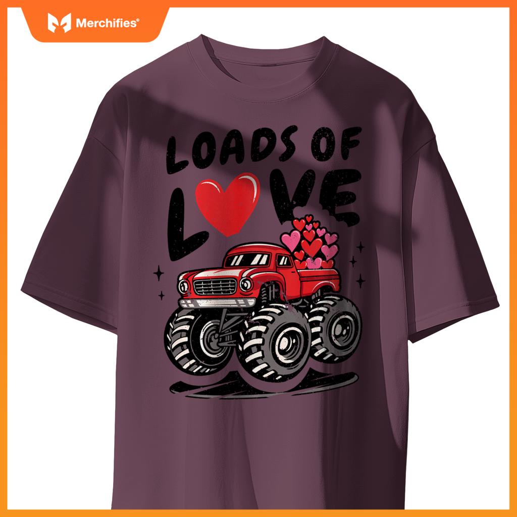 Loads Of Love Monster Truck Lovers Men Valentine's Day Heart T-Shirt