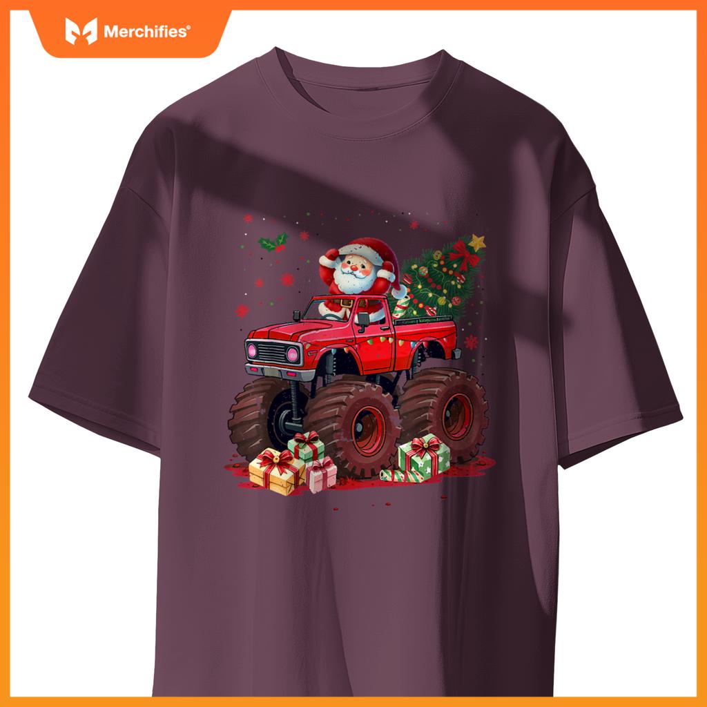 Kids Santa Monster Truck Christmas Tree Xmas Squad T-Shirt