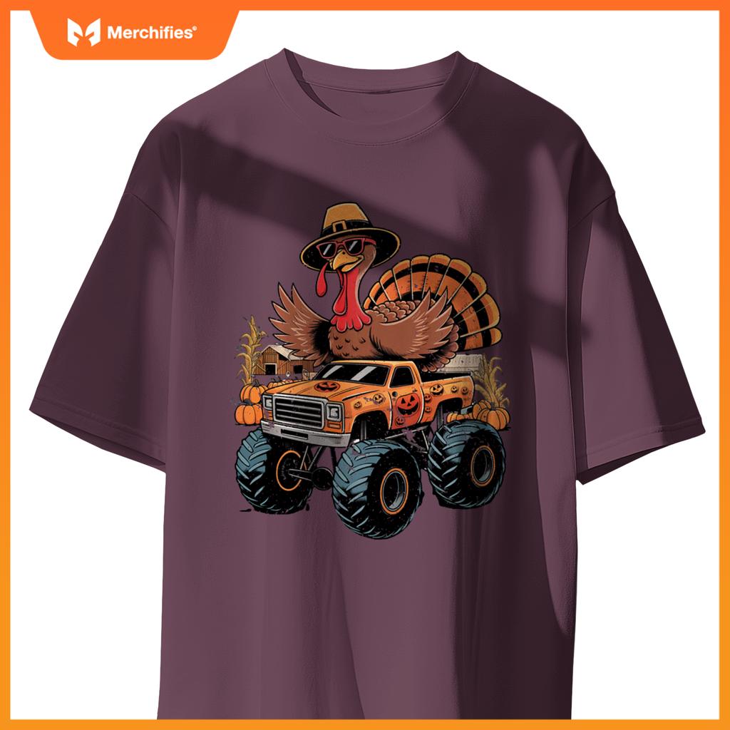 Funny Turkey Thanksgiving Truck Fall Turkey Kid Thanksgiving T-Shirt