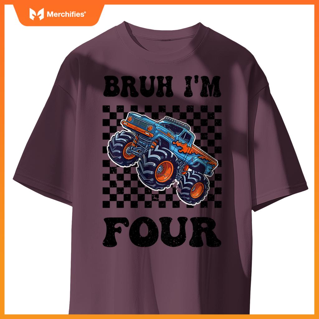 Kids 4 Years Old Boy Girl Bruh Im 4 Birthday Boys Monster Truck T-Shirt
