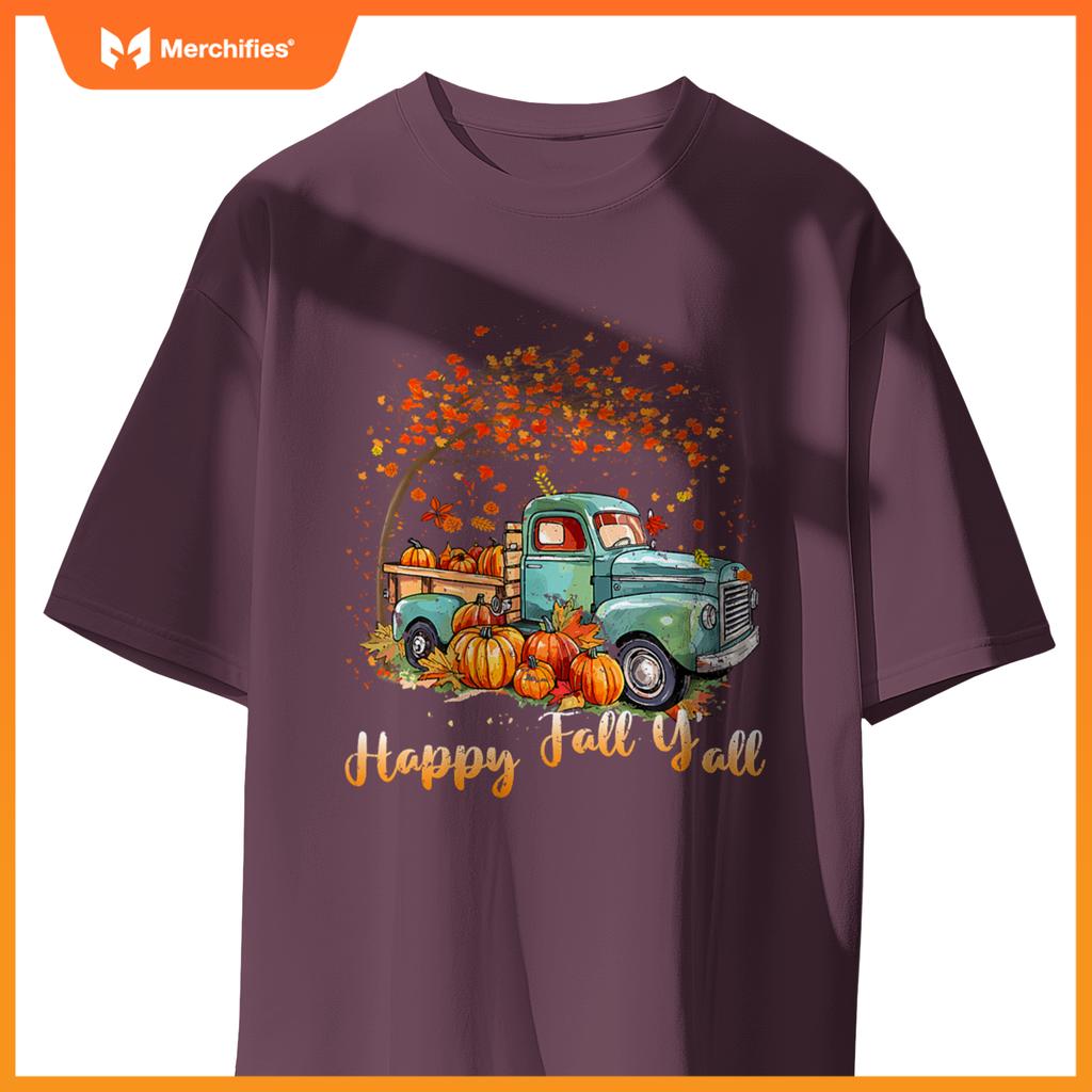 Happy Fall Y'all Pumpkin Truck Autumn Tree Fall Thanksgiving T-Shirt