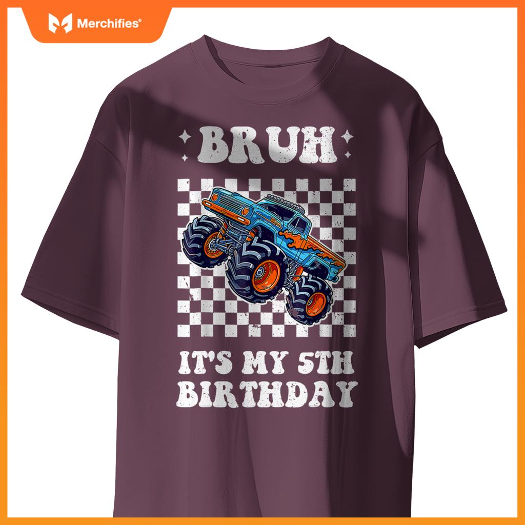 Kid 5 Years Old Bruh It's My 5th Birthday Boys Monster Truck T-Shirt