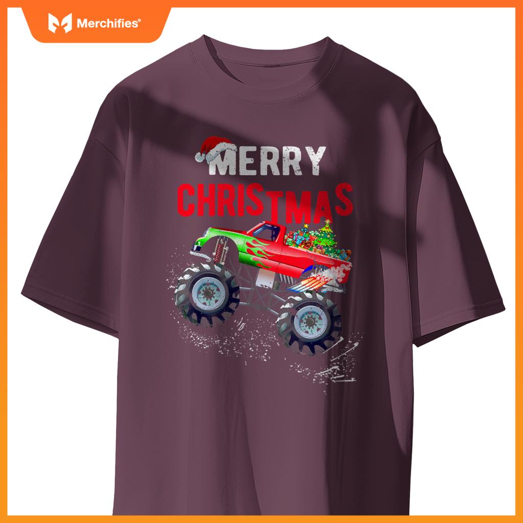 Merry Christmas Monster Truck Toddler Boys Xmas Kids T-Shirt
