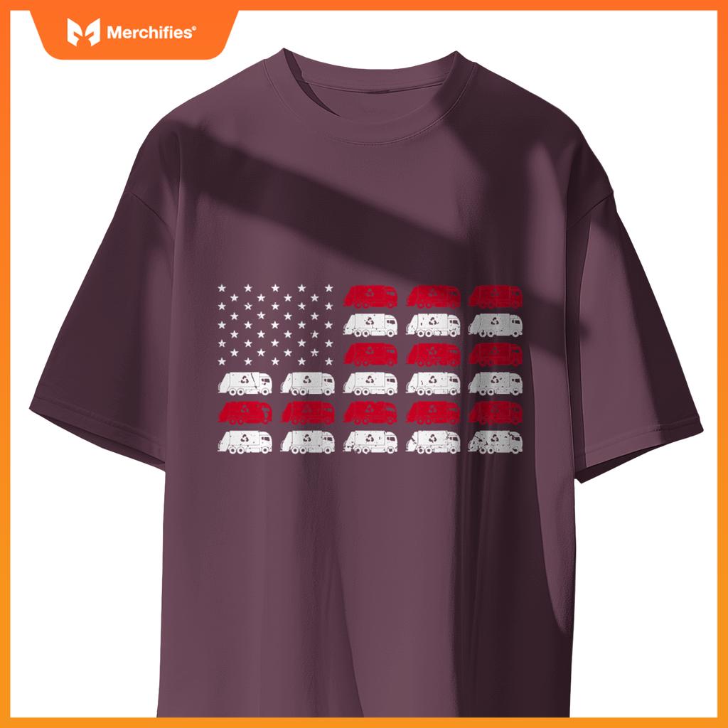 Garbage Truck USA American Flag Patriotic Men Women Boys T-Shirt