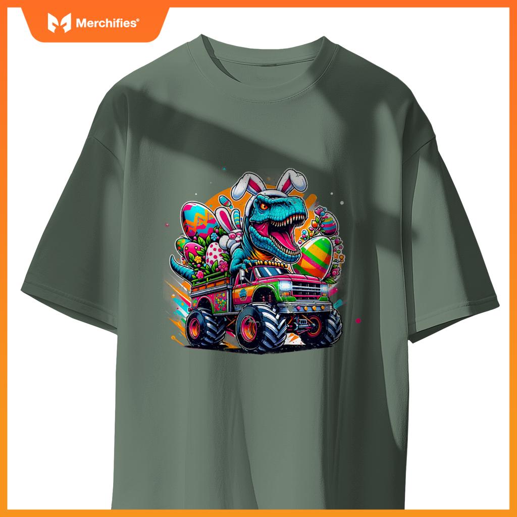 Kids Easter S Boys Toddler Boy Rabbit Bunny T Rex Dino Truck T-Shirt