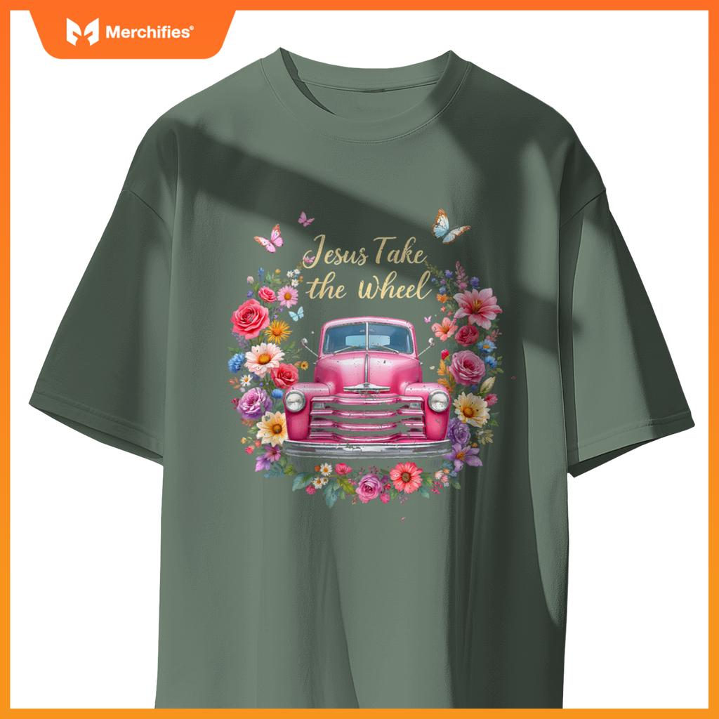 Jesus Take The Wheel Floral Farm Truck Catholic T-Shirt