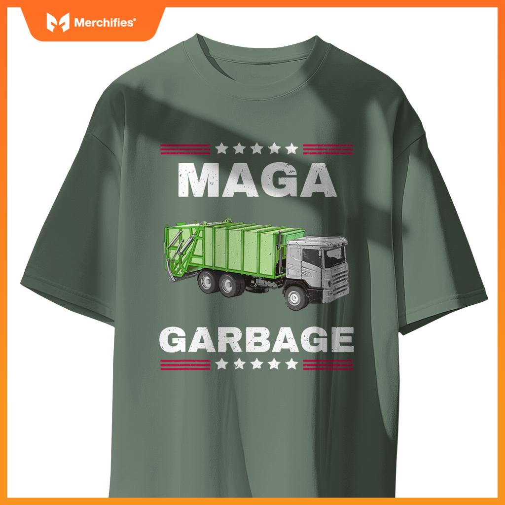 Funny Trump MAGA Garbage Truck American Flag T-Shirt