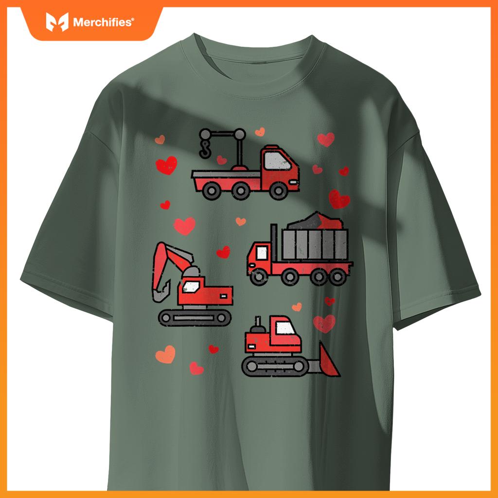 Kids Truck Excavator Klift Hearts Day Happy Valentines T-Shirt